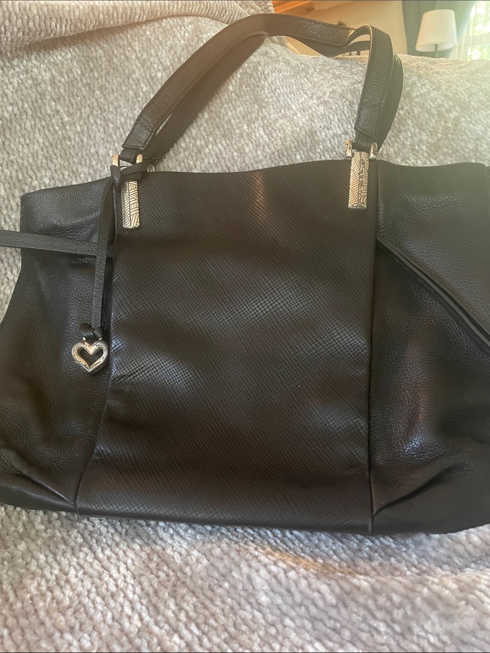 Brighton Black Leather Shoulder Bag with Heart Charm